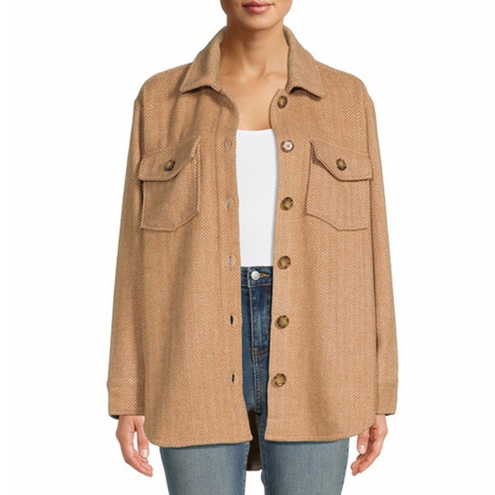 Time and Tru Women’s XXXL Tan Brushed Herringbone Shacket Soft Comfy